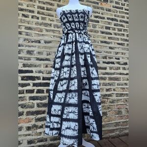 ULLA JOHNSON Elegant Black and White Tie-Dye Maxi Dress